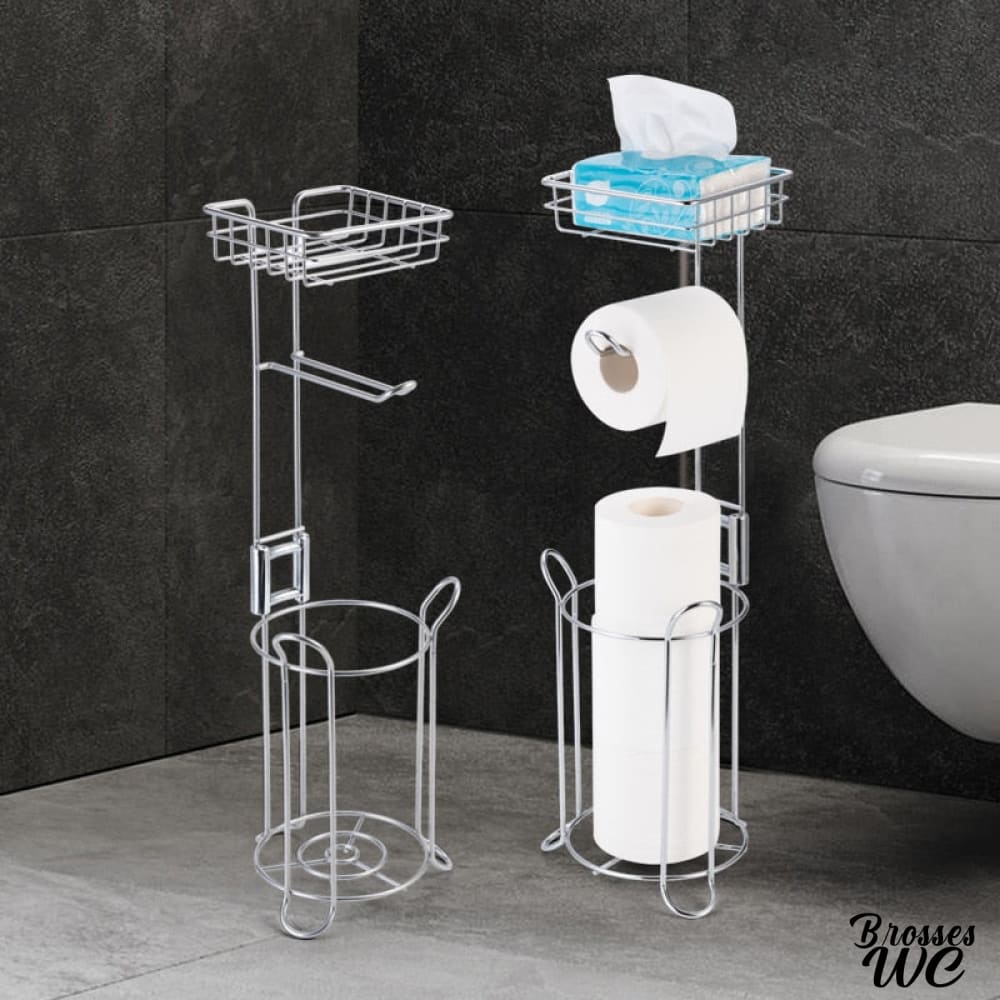 Porte-papier toilette en acier inoxydable, sur pied avec brosse WC,  porte-papier | bol