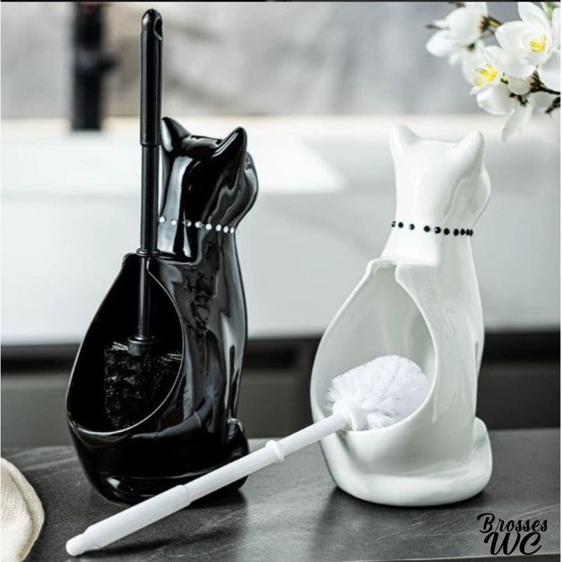 Brosse a wc chat blanc