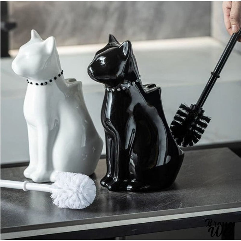Brosse a wc chat blanc