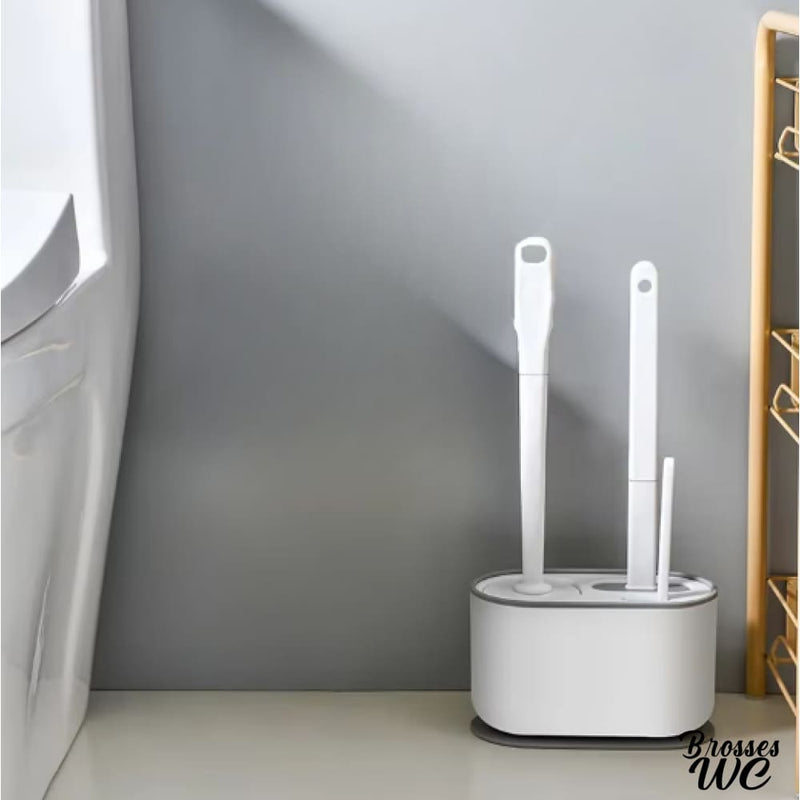 Brosse wc à deux brosses blanc