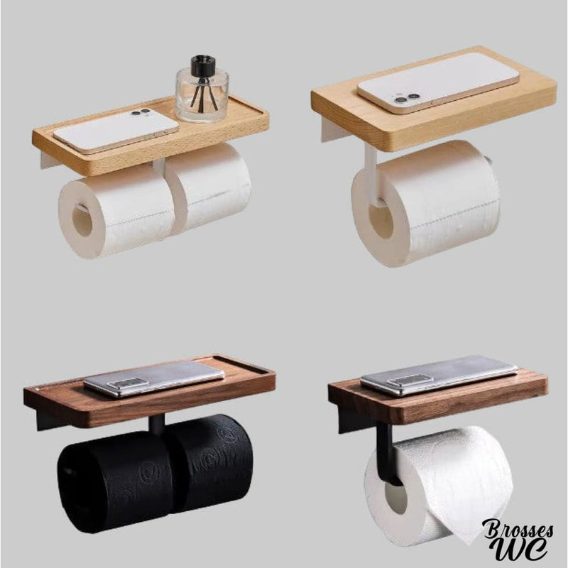 Derouleur papier wc bois avec tablette