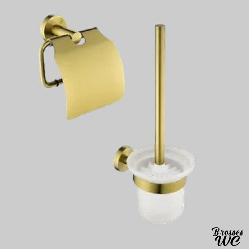 Ensemble brosse wc porte papier dore