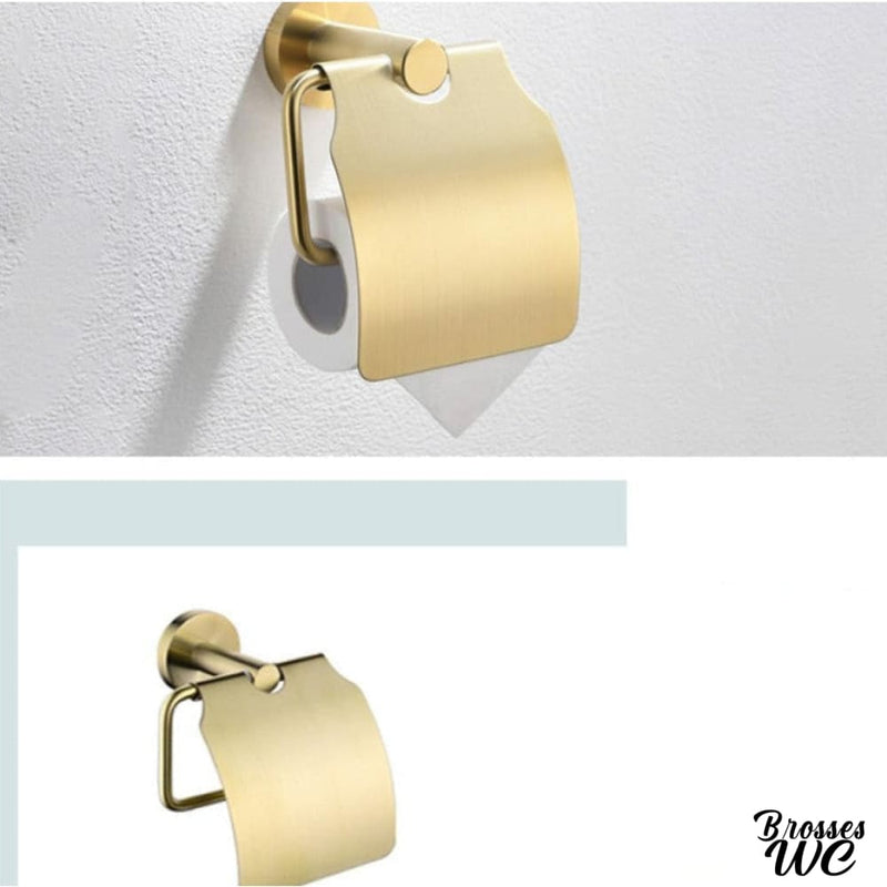 Ensemble brosse wc porte papier dore