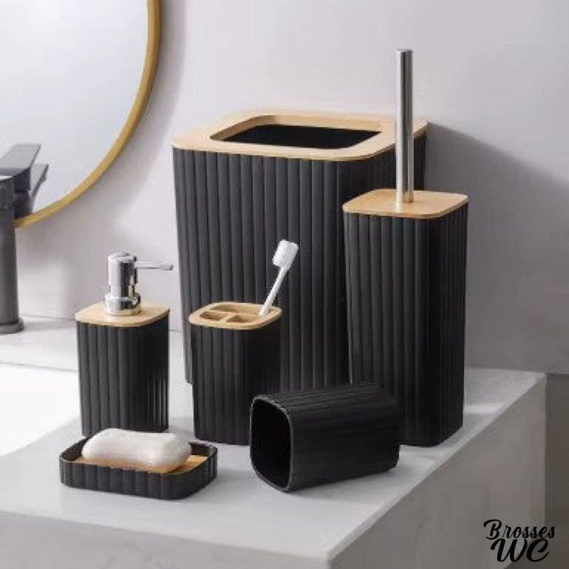 Ensemble poubelle et brosse wc noir