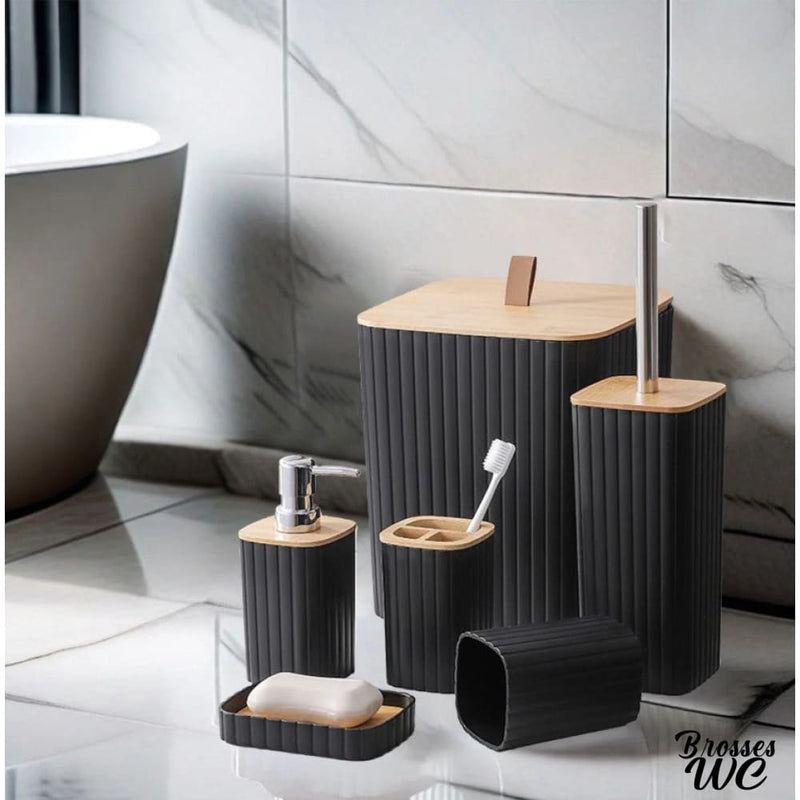 Ensemble poubelle et brosse wc noir