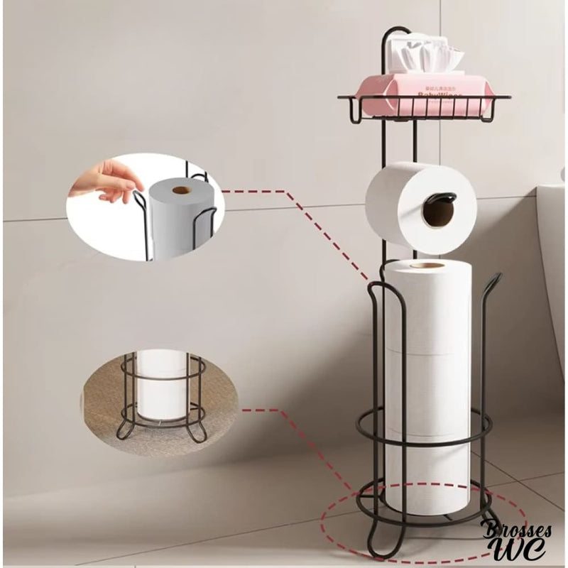 Porte papier toilette sur pied avec tablette