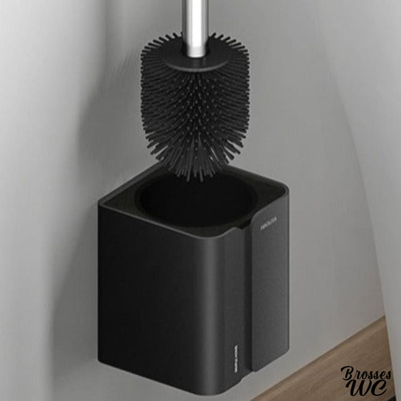 Brosse WC plate en Silicone Noir avec support en métal Terre de Sienne -  TENDANCE